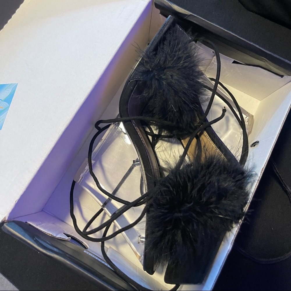 Fashion Nova black/clear heel with fur